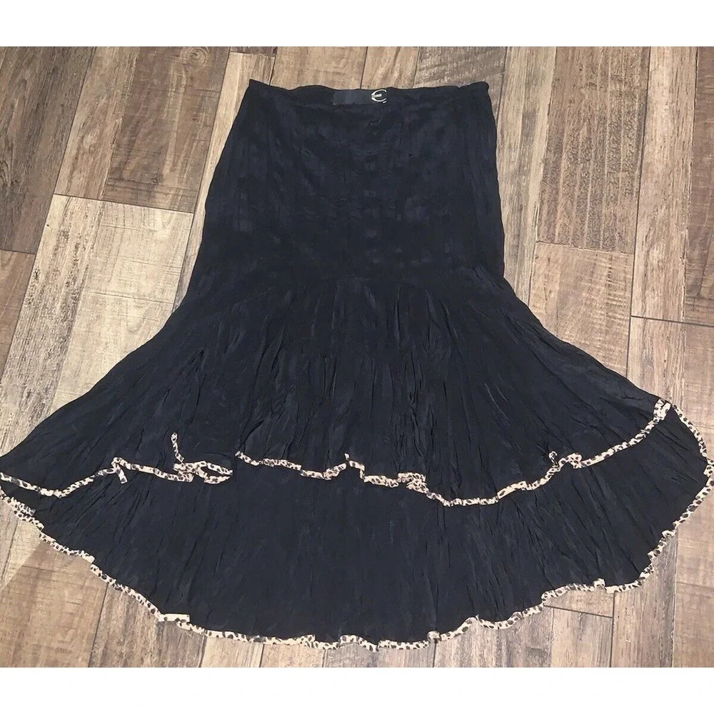 Roberto cavalli Satin Y2k designer Ruffle Skirt Cheetah luxury boho summer Vtg